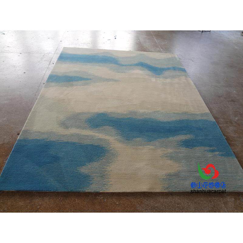 中国风蓝色水墨画田园手工羊毛客厅茶几沙发地毯大厅接待室贵宾室