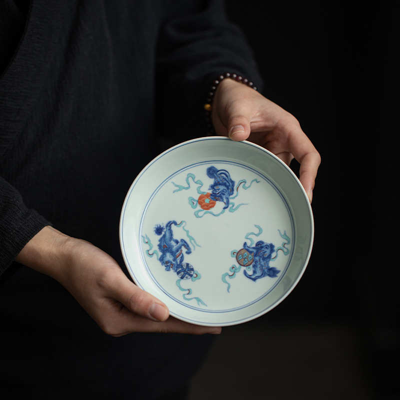 仿古青花 二才盖碗陶瓷单个釉中 复古泡茶碗 茶杯釉里红 功夫茶具