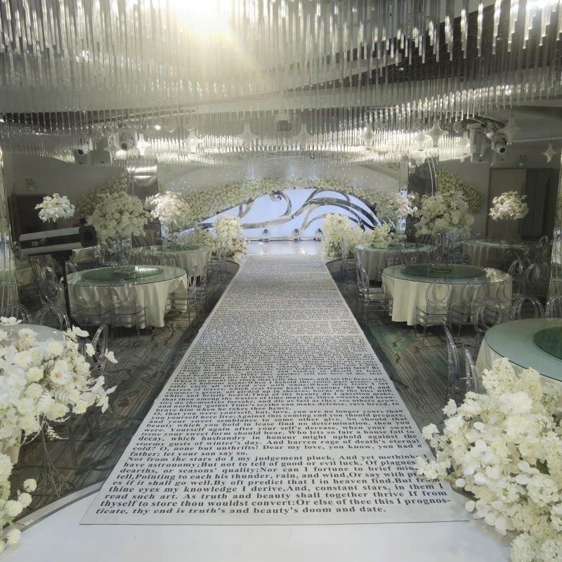 白色印字长毯欧式火烈鸟粉色婚礼地毯西式婚庆结婚装饰地垫氛围毯