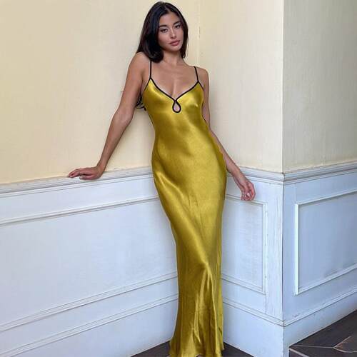 Women Contrast Binding Cut Out Backless Cami Dress Chic