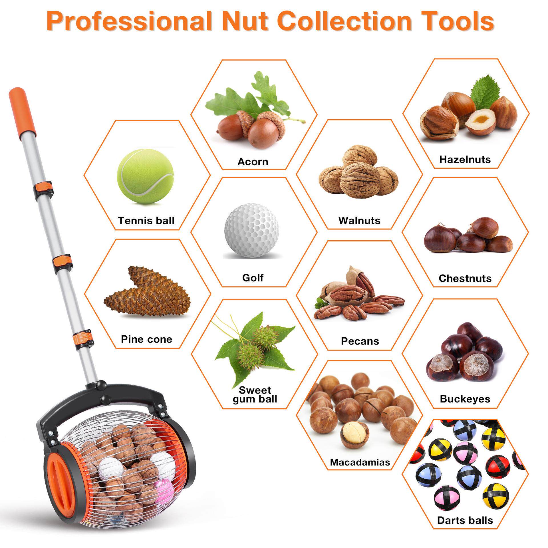 水果收集器摘果快速捡果器捡球器果园工具摘捡核桃板栗捡拾器