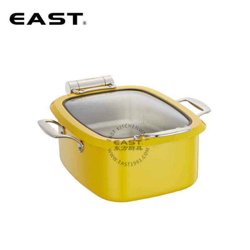 有耳方型玻璃盖黄色迷你自助餐煲【EAST东方厨具】