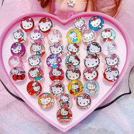 hellokitty儿童戒指公主，水晶钻石3-4-5-6-7岁宝宝卡，凯蒂猫通指环