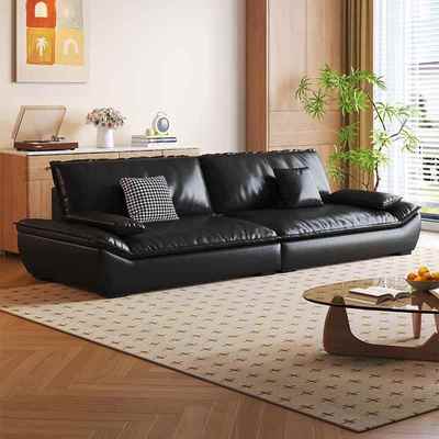 意式极简客厅家用猫抓油蜡真皮沙发简约小户型三人位直排帆船沙发