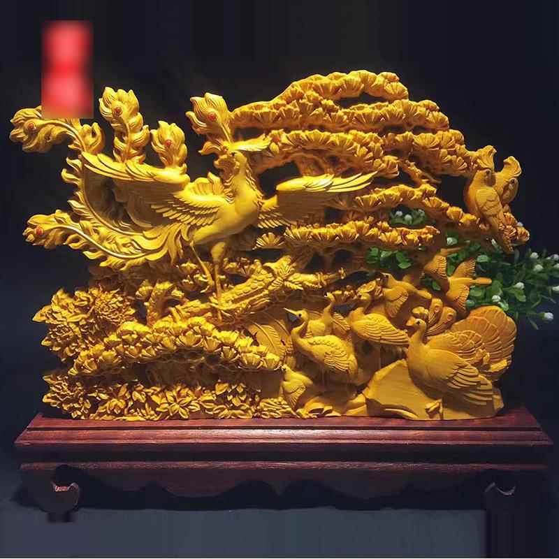 雲缘 百鸟朝凤雕刻摆件 柏木/黄杨木 多款选择时尚款厂家