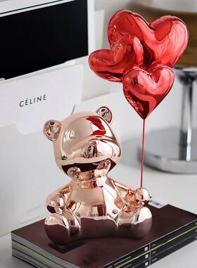 轻奢电品面镀气球摆熊件客厅电视柜房间玄关桌家居软装饰北ZWV欧