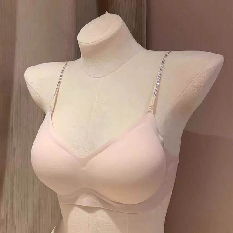 细闪水钻细肩带内衣女小胸聚拢显大肩带可外露舒适无痕美背文胸罩