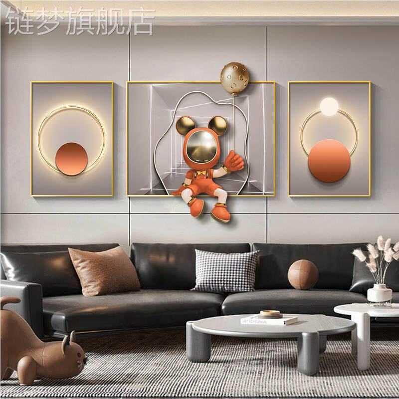 网红装现简约客厅代饰画高感创意三联景航宇员画大气沙发背墙壁挂