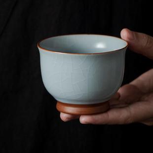 天青汝窑主人杯单杯喝茶碗盏陶瓷个人品茗杯开片大号可养功夫茶具