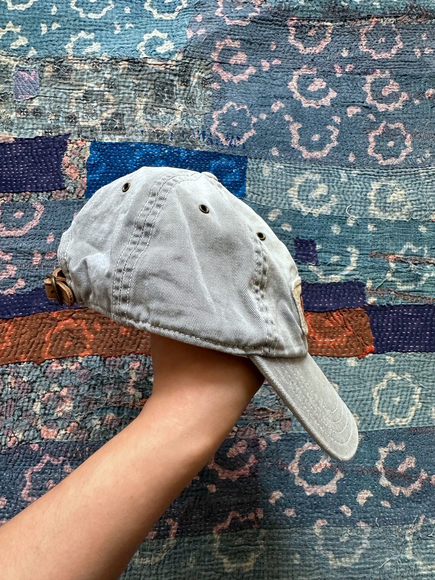 Double RL Washed Distressed Baseball Cap — detail