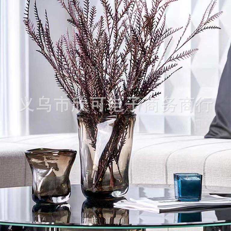 欣可家居饰品轻奢手工吹制透明玻璃花瓶样板房客厅摆件异形花器