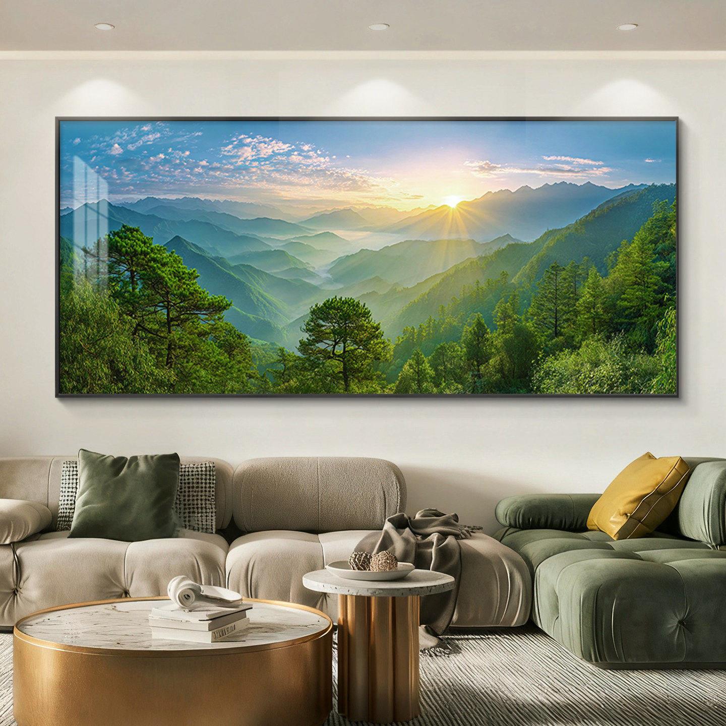 壁画装饰画旭日东升挂画沙发高端纯挂画风景油画东墙客厅背景墙