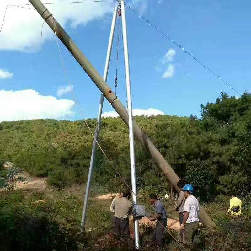 15米电力线杆立杆机铝合金三脚架起杆器小型电力抱杆机