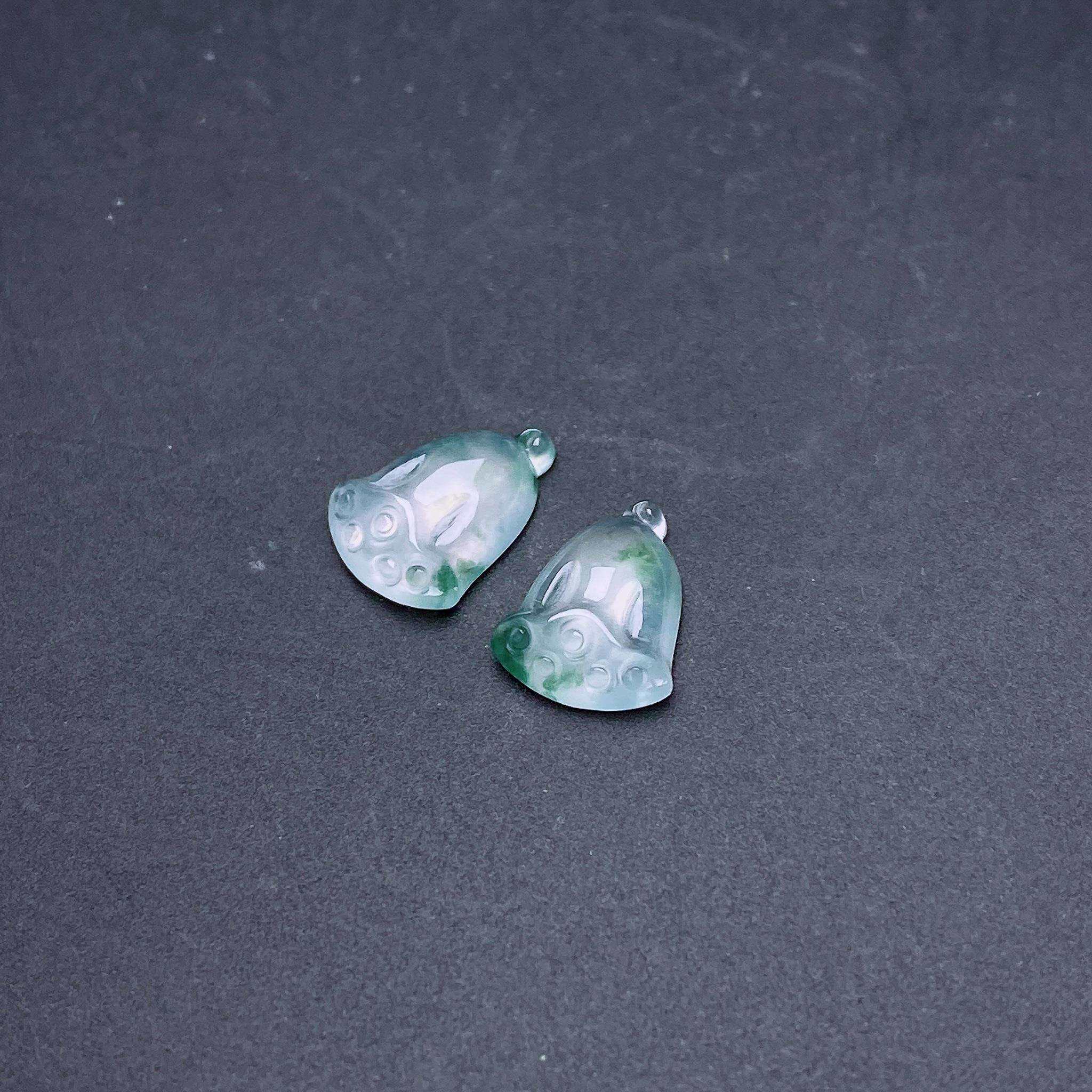 缅甸天然翡翠a货高冰飘花莲蓬一对fxj尺寸：10.3-8-3.5mm