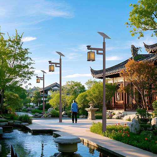 中式仿古庭院灯 单臂双臂庭院灯 户外公园小区景观太阳能庭院灯