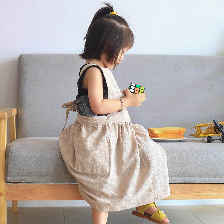 新款直销日式儿童棉麻围裙 居家亲子围兜居家服绘画防污柔软舒适