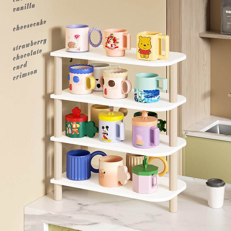 桌面杯子收纳层架茶杯茶具摆放架办公桌水杯置物架桌上杯架木质