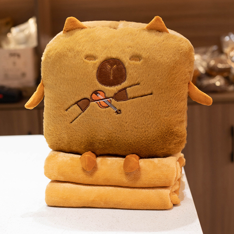 水豚抱枕被子两用暖手捂办公室午睡枕睡觉靠枕沙发客厅毯子二合一