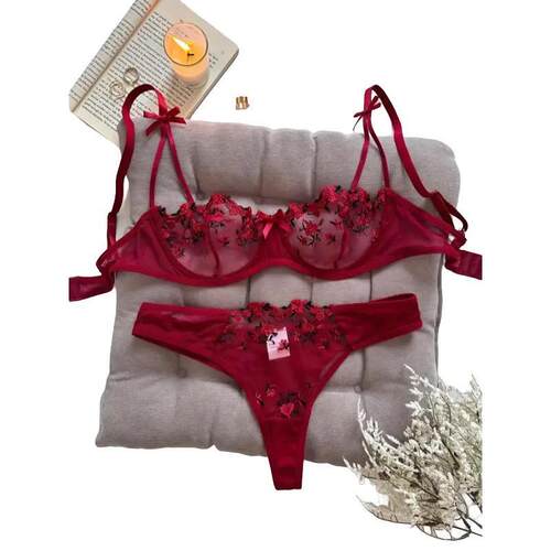 N 40939 Floral Embroidered Sheer Lace Bra Set 花朵刺绣文胸