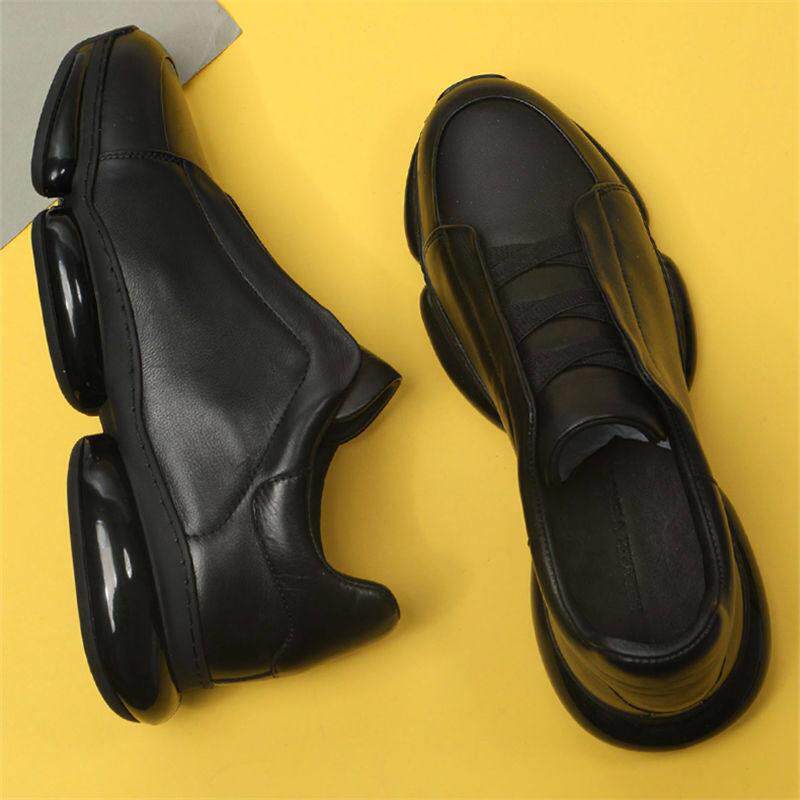 黑色真皮潮流老爹鞋时尚气垫底新款男鞋松紧带运动休闲套脚板鞋潮