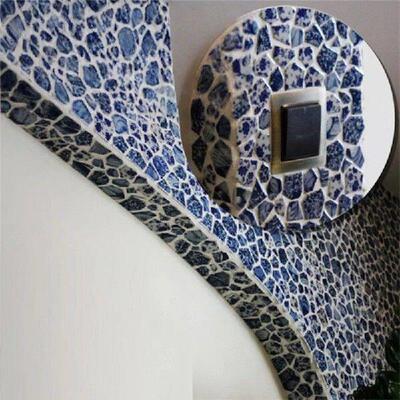 30X30cm Blue And White Ceramic Pebble Mosaic Tiles Spa