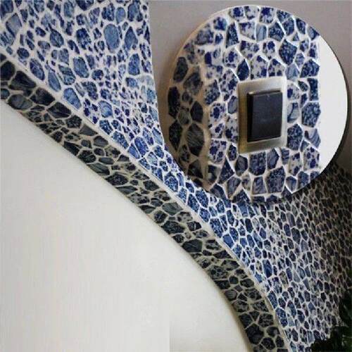 30X30cm Blue And White Ceramic Pebble Mosaic Tiles Spa