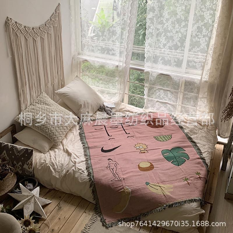 粉色夏威夷小清新简约少女心沙发毯挂毯墙面装饰民宿多功能盖毯