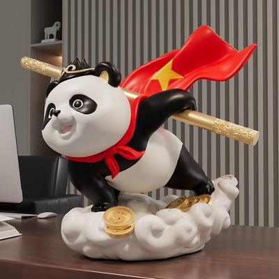 新款办公室熊猫摆件创意现代客厅玄关摆设前台办公室摆件招财乔∑