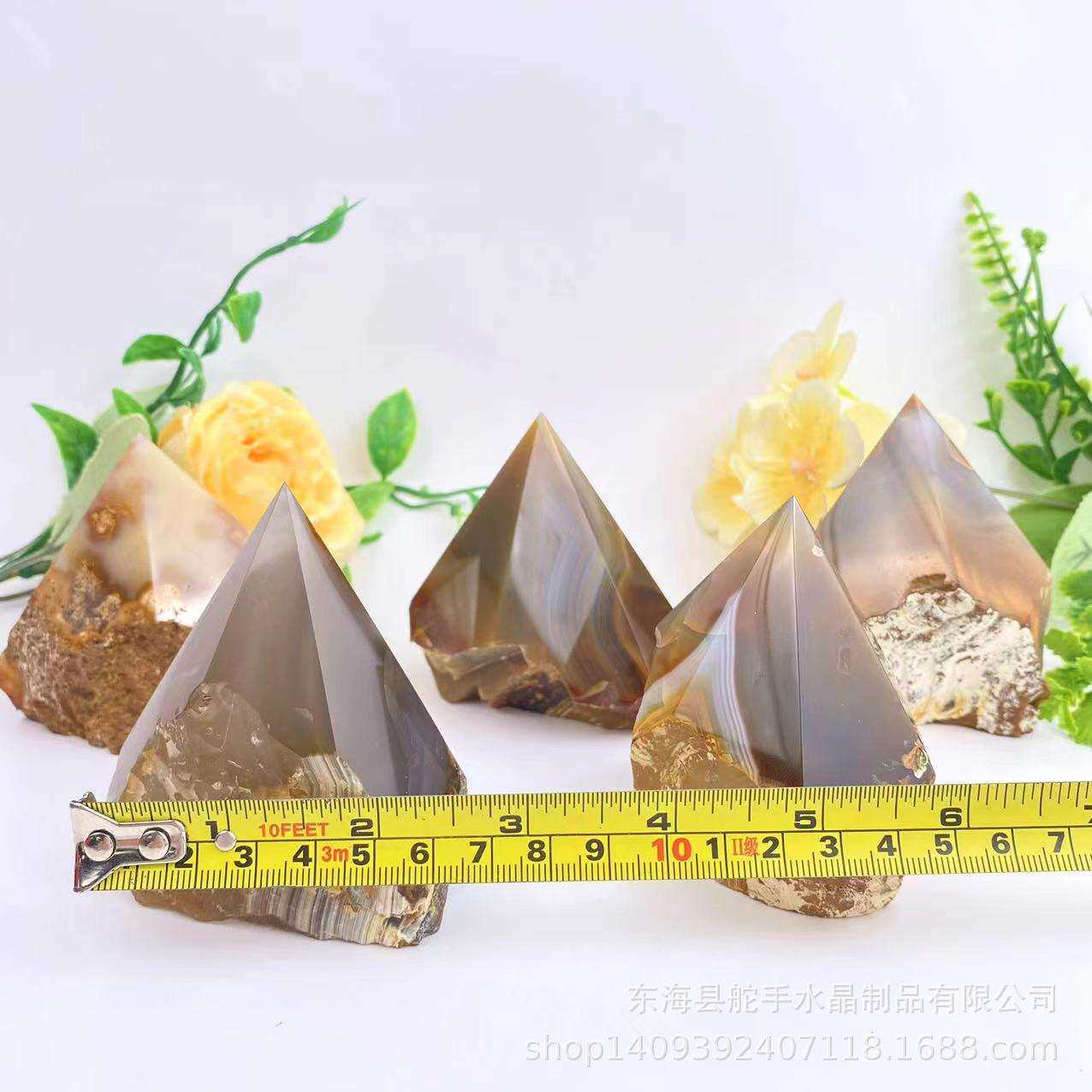 天然晶体红玛瑙切面六棱柱 原石切割打磨金字塔 家居办公消磁装饰