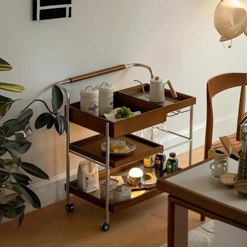 my漫时JSH-SL-4古光推车实木可移动中角几复古发边几客厅侧沙边柜