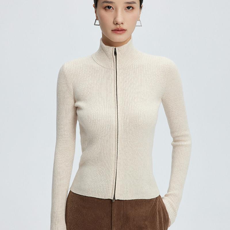 2025年新款立领山羊绒开衫女短款修身秋冬季拉链毛衣羊毛针织外套