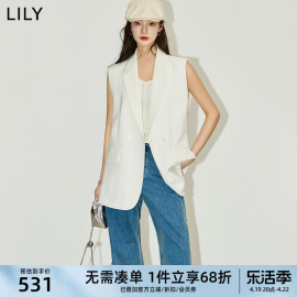 lily2024夏女装(夏女装)时髦百搭简约通勤双排扣优雅西装马夹内搭外套