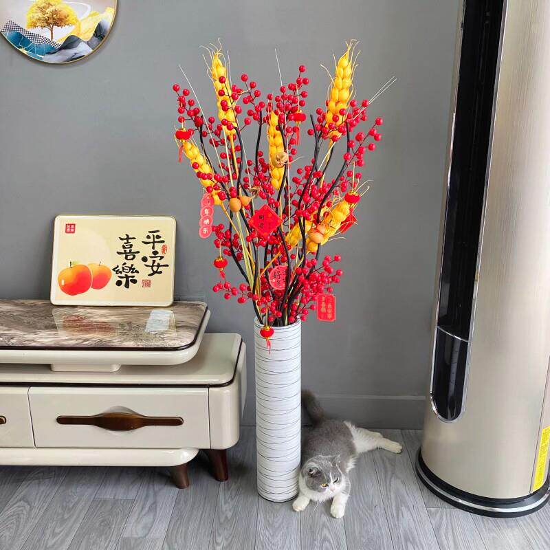 发财果红果手工彷真花大件花家居装饰客厅摆件招财红火摆件落地花