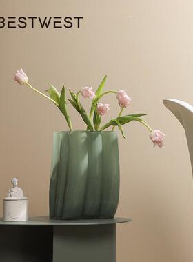 博西家居乳绿色高级感玻件璃花摆瓶现代简约inHD22-72s家客厅居花
