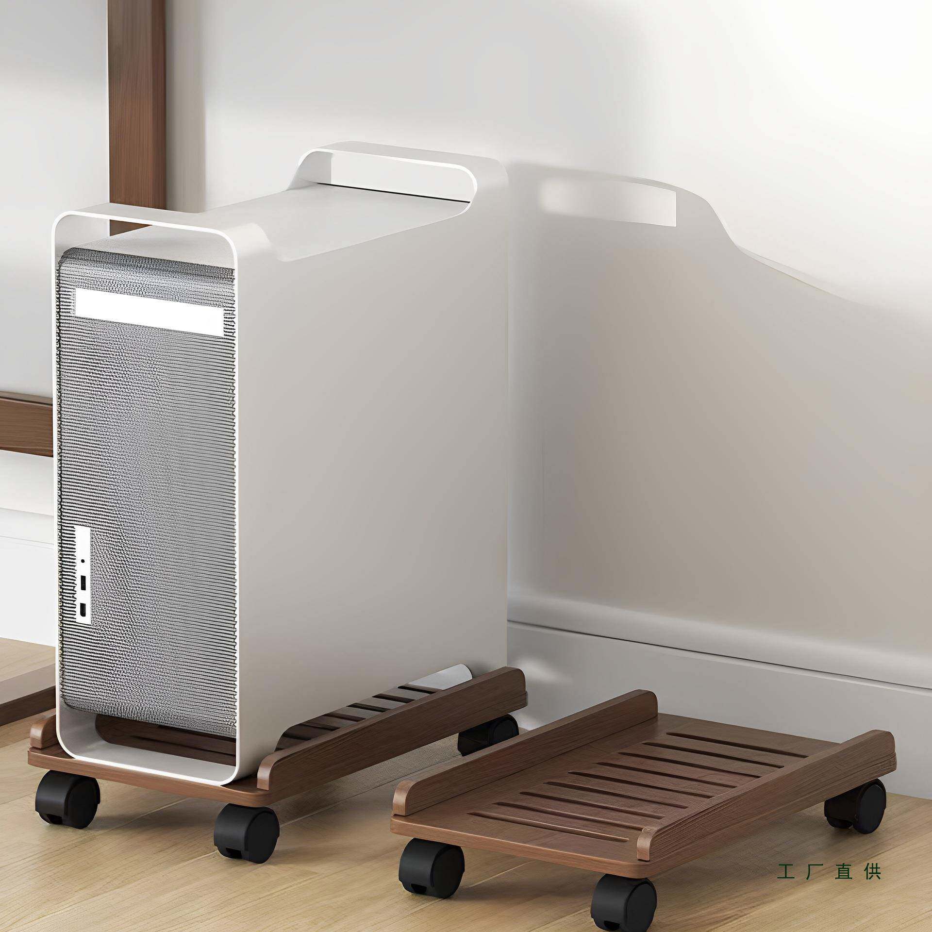 电脑主机底座机箱置物架多层滑轮简约实木移动收纳盒台式主机托架