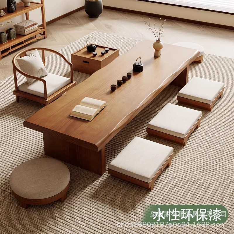 民宿侘寂风榻榻米茶桌日式茶几黑色异形茶几桌禅意矮泡茶桌坐地桌