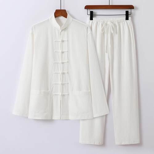 中式唐装太极服春秋棉麻禅修练功服打坐外套居士汉服国风长袖道服