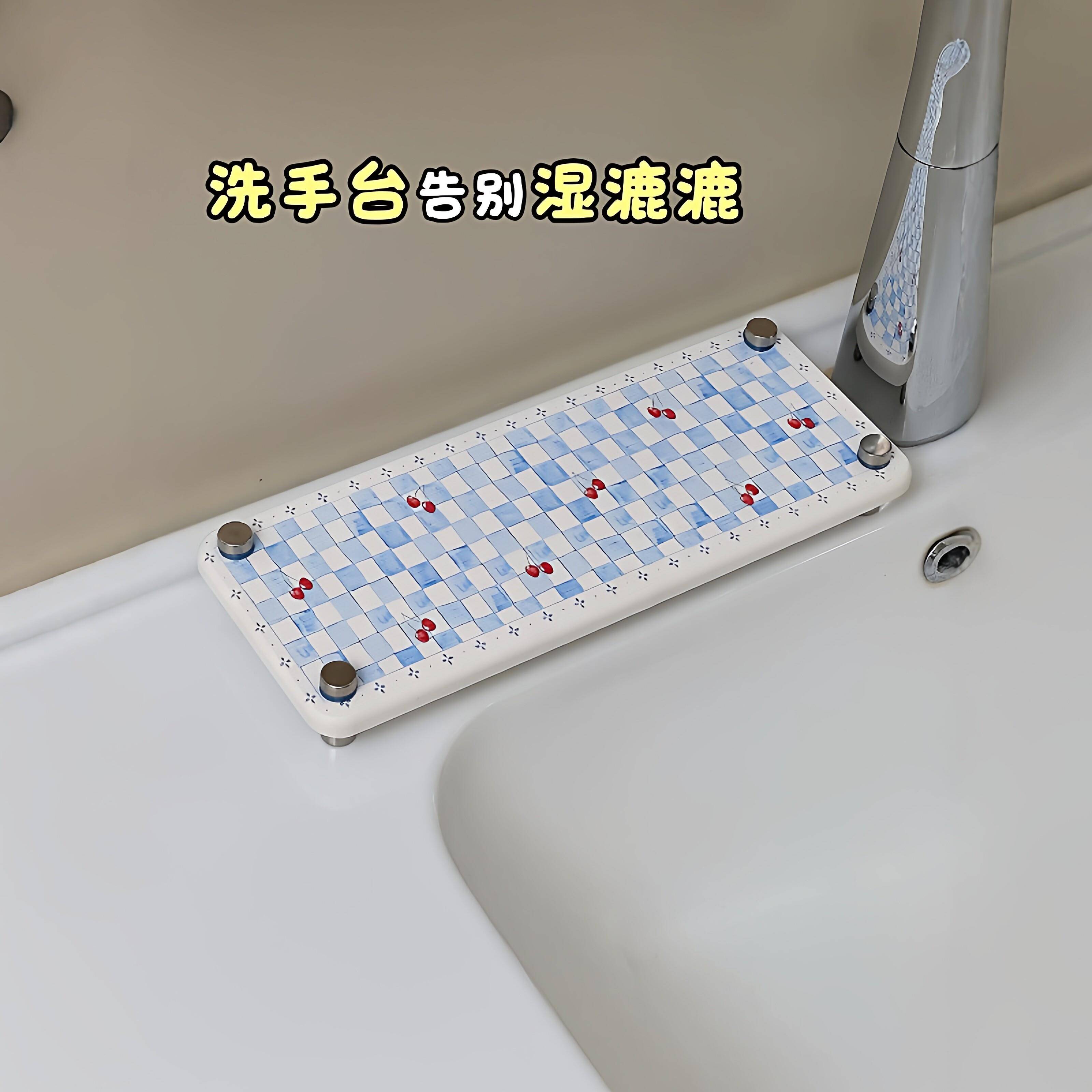 少女心浴室置物架洗漱台沥水架硅藻泥吸水托盘整理架洗漱杯收纳架