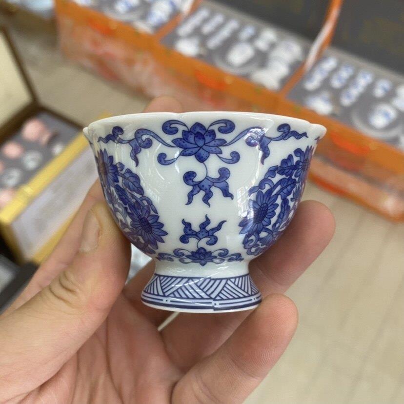 景德镇中式青花瓷花瓣口茶杯功夫茶具陶瓷茶盏主人杯单杯小品茗杯