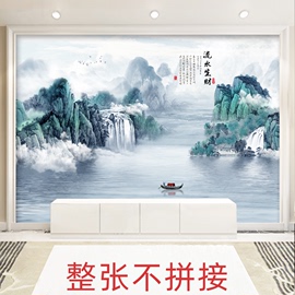 山水风景画墙贴贴纸，客厅贴画电视背景墙壁纸，壁画2023流水生财