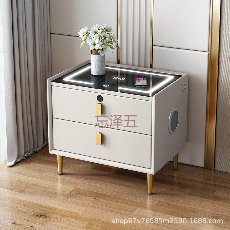 PC床头柜简约智头床能床柜头柜油奶风智能床头柜工厂202301床头柜