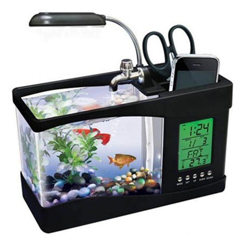新款直销迷你家用小型USB创意鱼缸水族箱桌面客厅生态造景金鱼缸