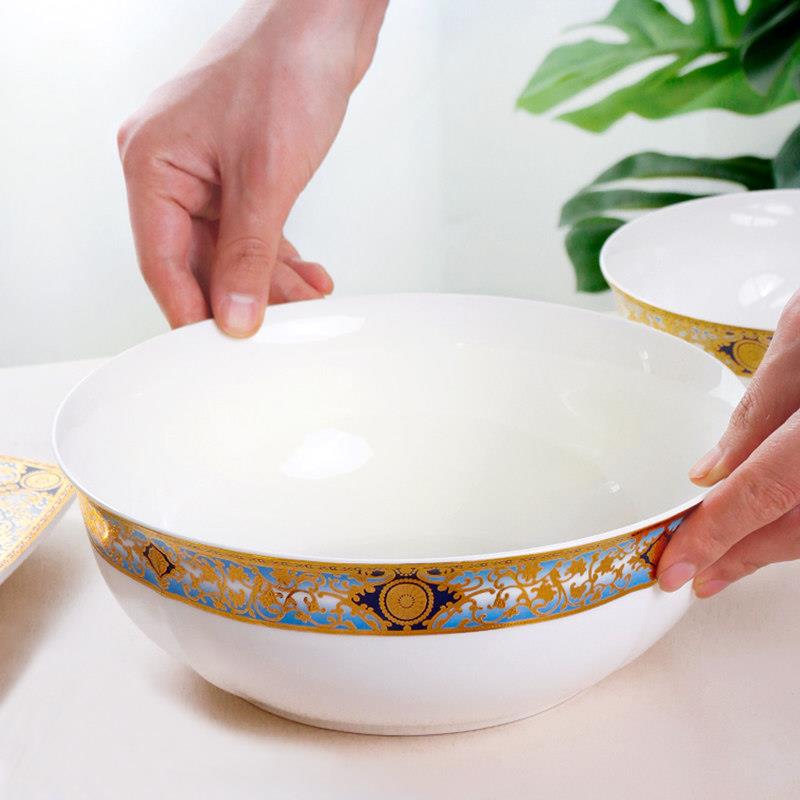 家用骨瓷碗单个大号碗浮雕餐具9英寸大汤碗碗公欧式大面碗大饭碗