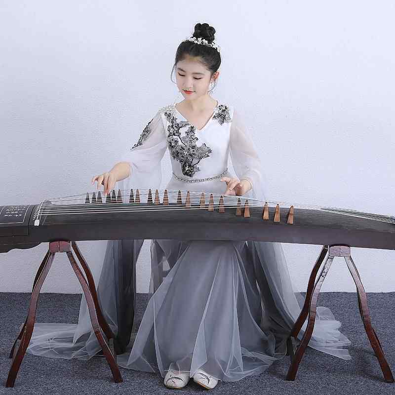 儿童古筝演奏演出服新款中国风女童超仙飘逸古风走秀表演礼服定制