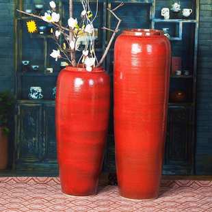 大号红色三件套摆件落地乡村美式花瓶 花瓶花瓶陶瓷 景德镇陶瓷