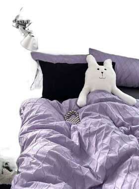 北欧风ins高级感紫色菱形格被套四件套床上用品床单宿舍床三件套4