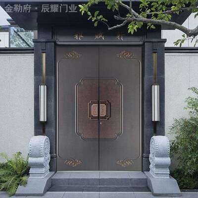 新中式农村自建房别墅大门双开门庭院入户大门防爆铸铝门双开门