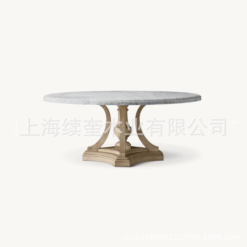 美式RH大理石实木圆形桌餐椅组合家用餐厅家具别墅亚马逊出口工厂