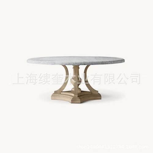 美式RH大理石实木圆形桌餐椅组合家用餐厅家具别墅亚马逊出口工厂