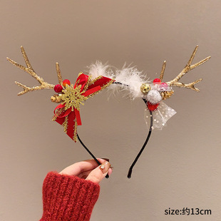 圣诞节新款头饰森系麋鹿头箍红色鹿角发箍女儿童可爱发卡成人发饰
